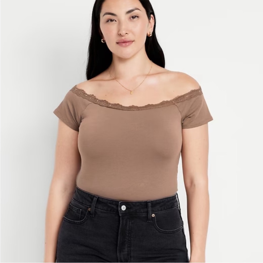 Off-the-Shoulder Lace Trim Top